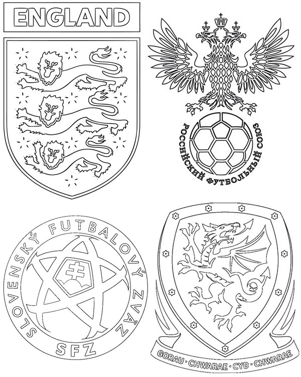 Dibujo para colorear Grupo B: Gales - Eslovaqu - Rusia - Inglaterra