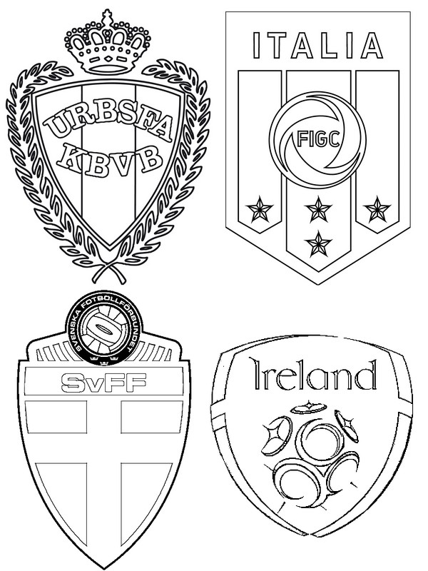 Desenho para colorir Grupo E: Bélgica - Itália - República da Irlanda - Suécia