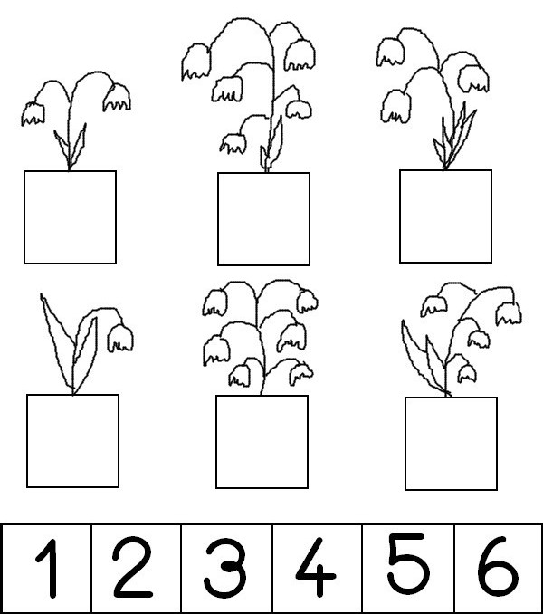 Coloring page Stick the number of bells on every jar of flowers.