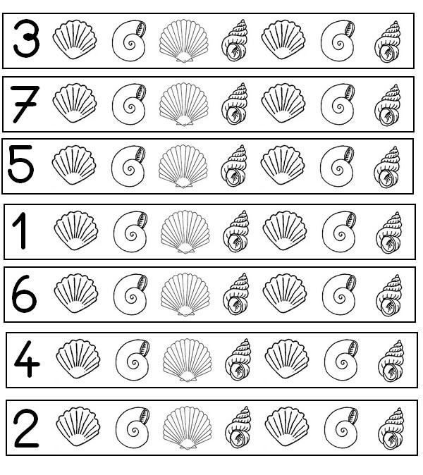 Coloring page Colour in the indicated number of shells