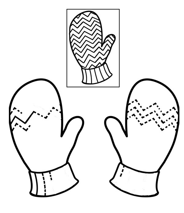 Coloring page Complete the motives on mittens