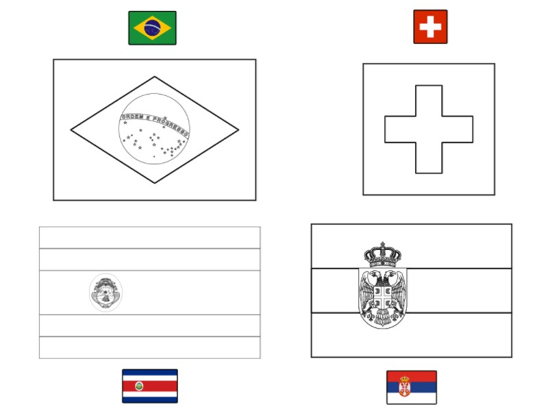 Målarbok Grupp E: Brasilien - Schweiz - Costa Rica - Serbien
