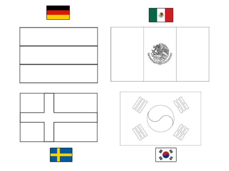Dibujo para colorear Grupo F: Alemania - México - Suecia - Corea del Sur
