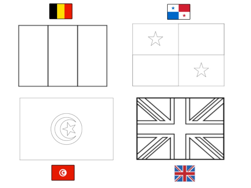Dibujo para colorear Grupo G: Bélgica - Panamá - Túnez - Inglaterra