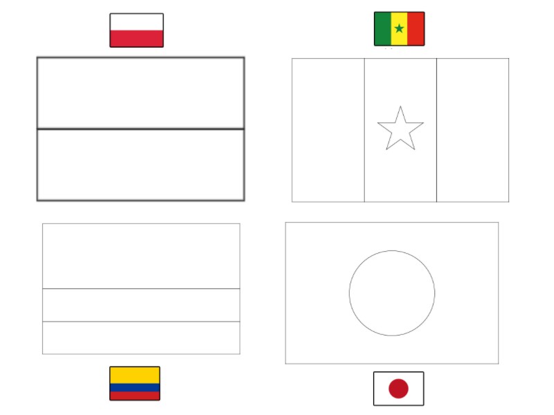 Dibujo para colorear Grupo H: Polonia - Senegal - Colombia - Japón