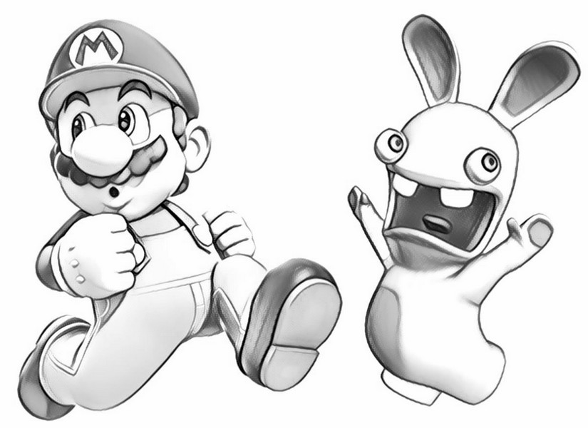 Coloring page Raving Rabbid and Super Mario