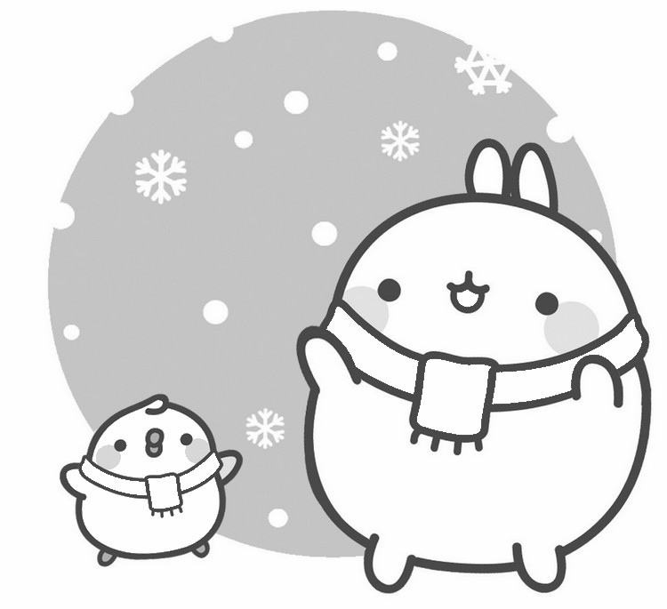 Desenho para colorir Molang e Piu-Piu no inverno