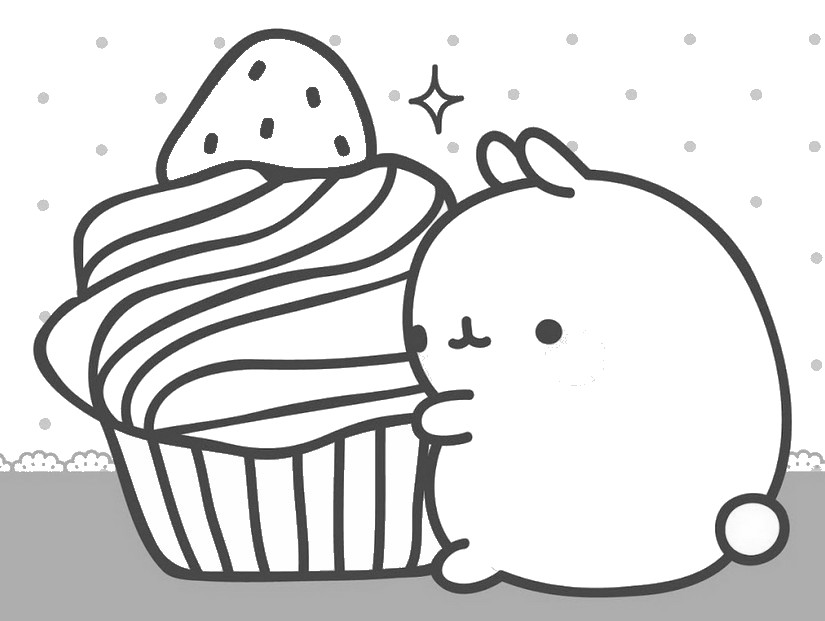 Coloring page Molang : Molang is carrying a cake 2