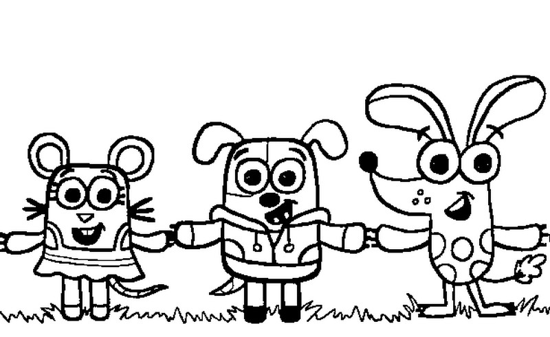 Coloring page Boj, Denzil, Mia