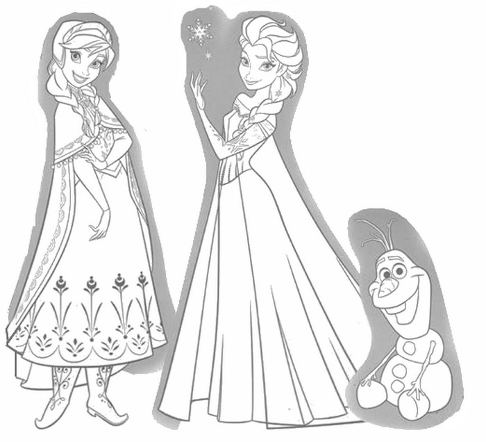 Dibujo para colorear Anna, Elsa y Olaf