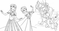 Coloring page Anna, Elsa, Olaf and Sven