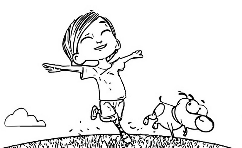 Coloring page Victor runs with Pat the dog