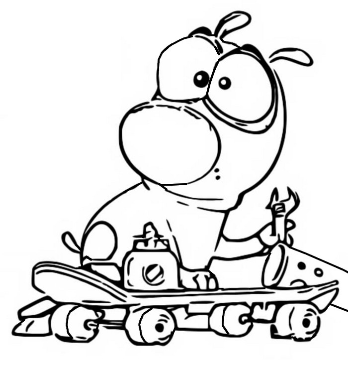 Coloring page Pat the dog tinkers a skate