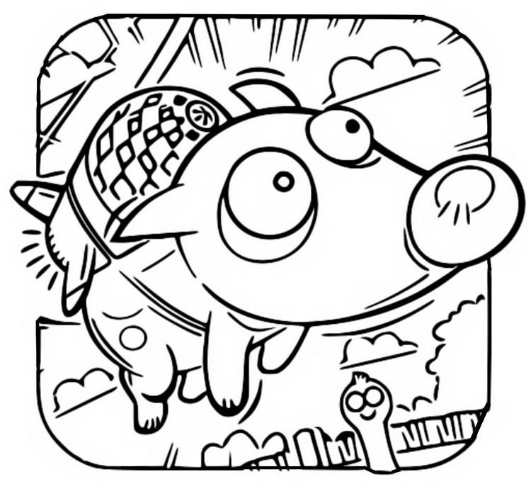 Coloring page Pat the dog flies with a rocket on his back