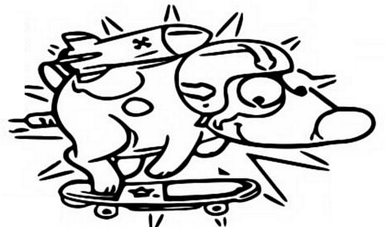 Coloring page Pat the dog on his skate