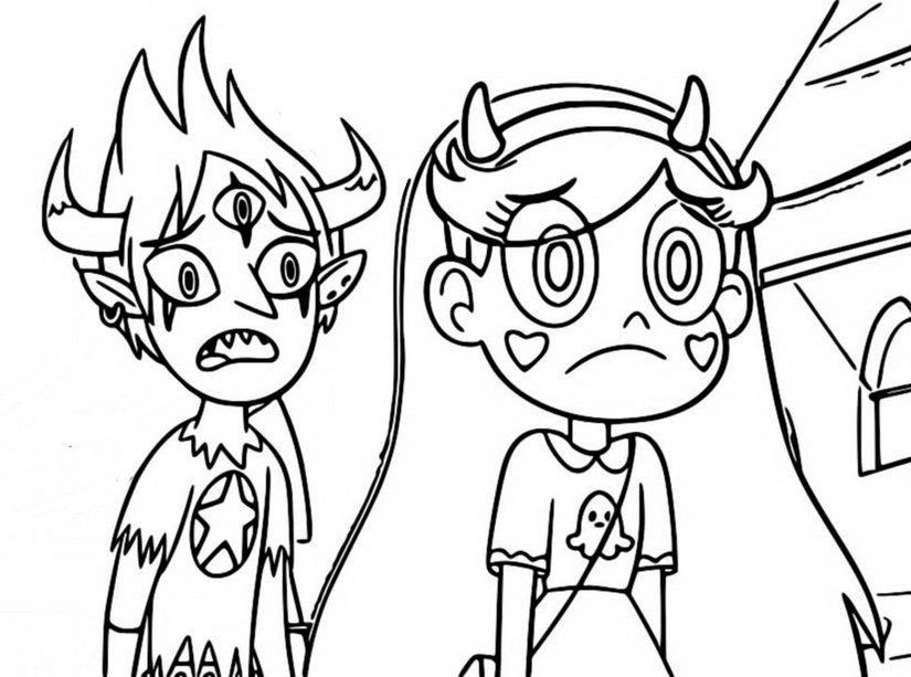 Coloring page Star Butterfly and Tom Lucitor
