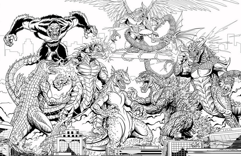 Coloring page Battle of Kaiju