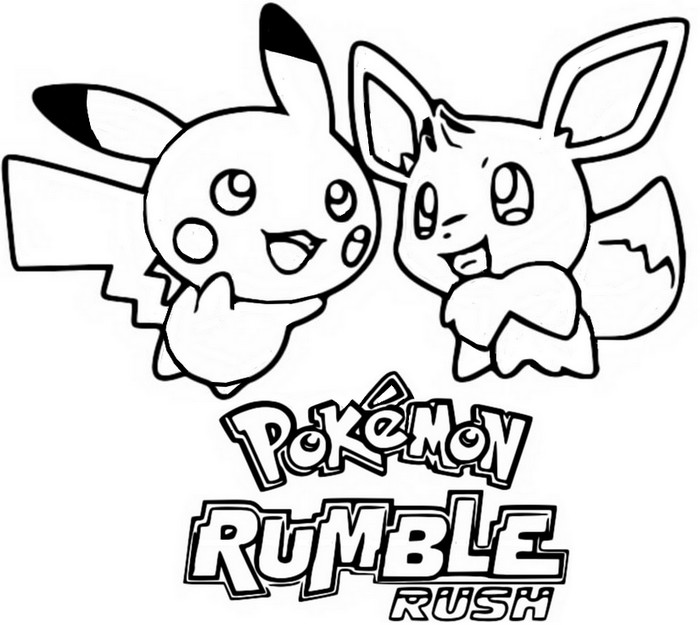 Dibujo para colorear Pikachu y Eevee Pokémon Rumble Rush