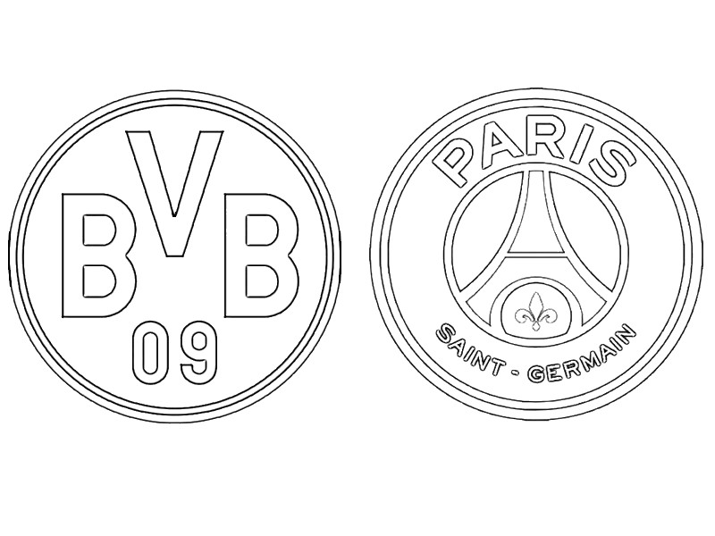 Coloring page Round of 16 : BV Borussia Dortmund - PSG Paris Saint-Germain