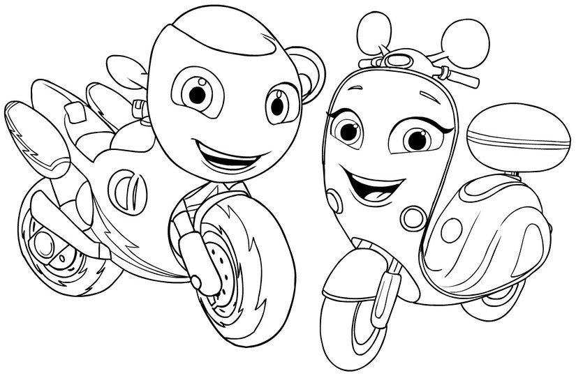 Coloring page Ricky Zoom and Scootio Wizzbang
