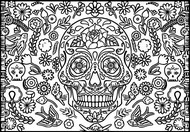Coloring page Skull, flowers and birds