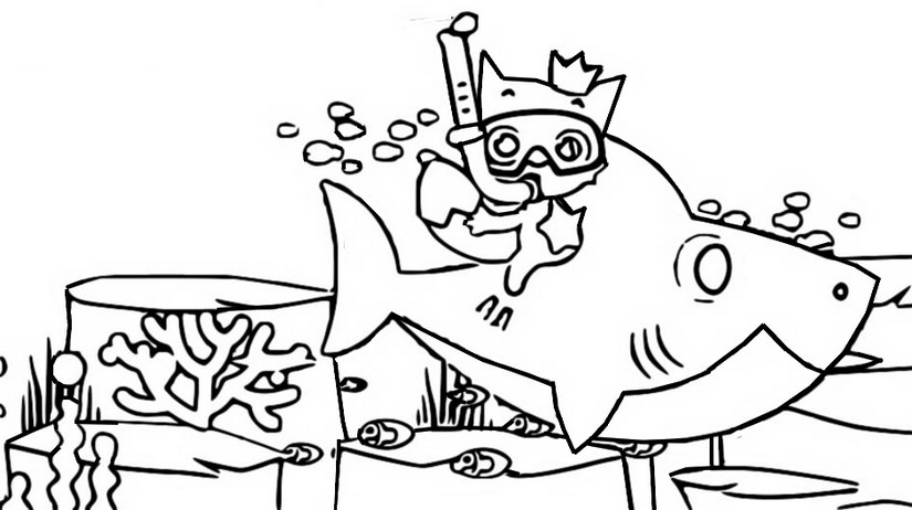 Dibujo para colorear Tiburón bebé y Pinkfong