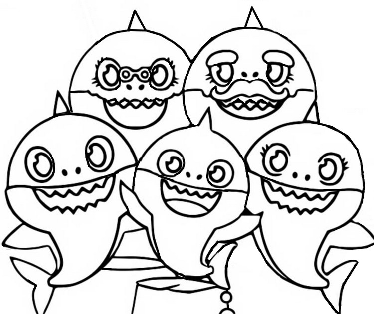 Desenho para colorir família do bebê tubarão