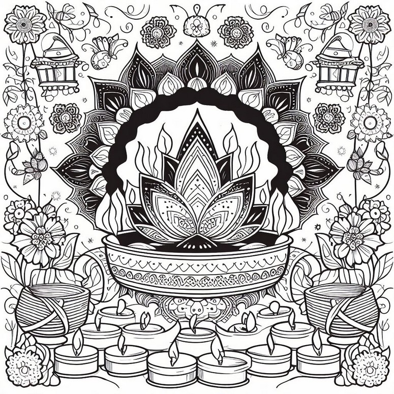 Coloring page Candles and decorations