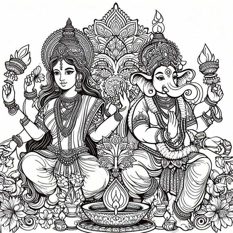 Coloring page Lakshmi & Ganesh