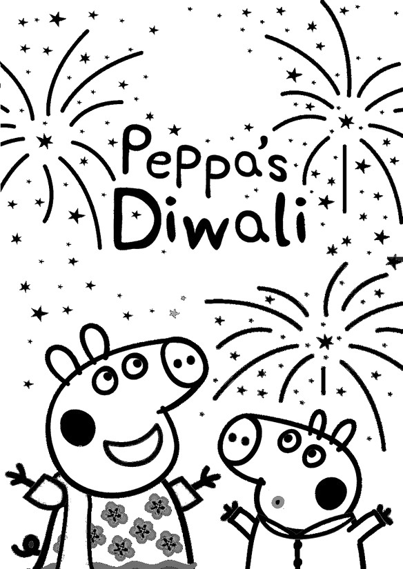 Kleurplaat Peppa Pig viert Diwali