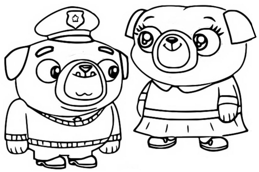 Coloring page Little Momma Pug and Little Poppa Pug