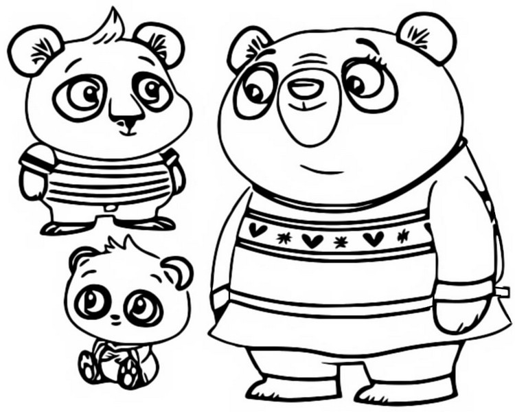 Coloring page Nico Panda, Bodi Panda and Amanda Panda