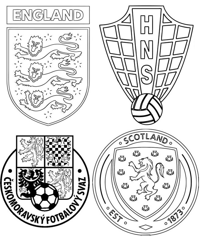 Dibujo para colorear Grupo D: Inglaterra, Croacia, Escocia, República Checa
