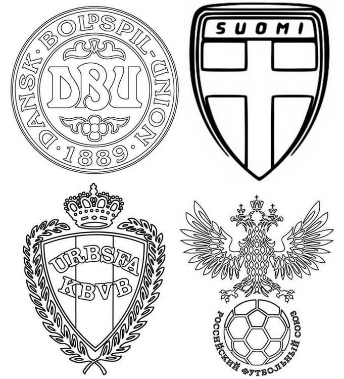 Desenho para colorir Grupo B: Dinamarca, Finlândia, Bélgica, Rússia