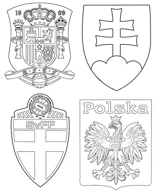 Coloring page Group E: Spain, Sweden, Poland, Slovakia