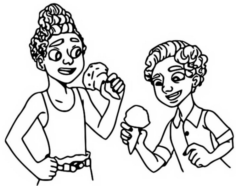 Dibujo para colorear Luca y Alberto comer un helado.