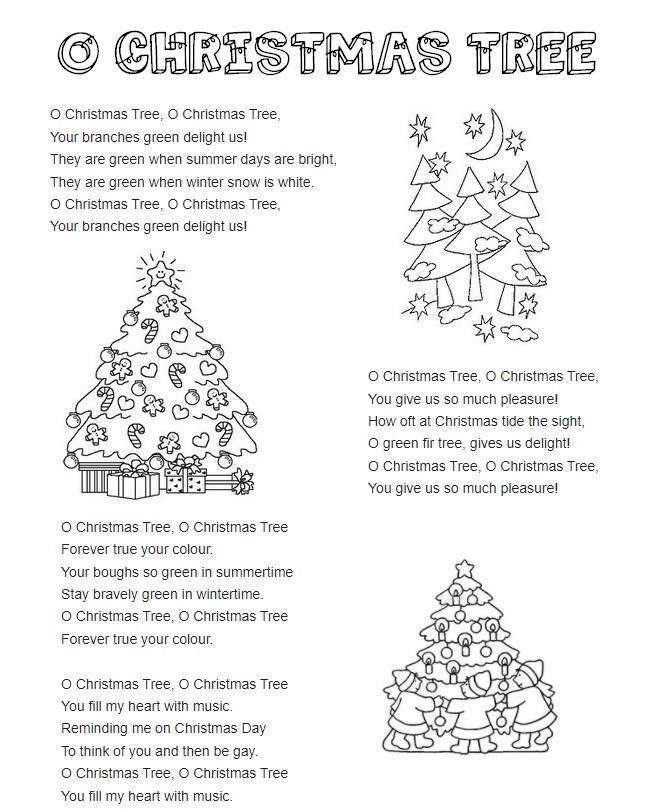 Fargelegging Tegninger Tekster på engelsk: O Christmas Tree