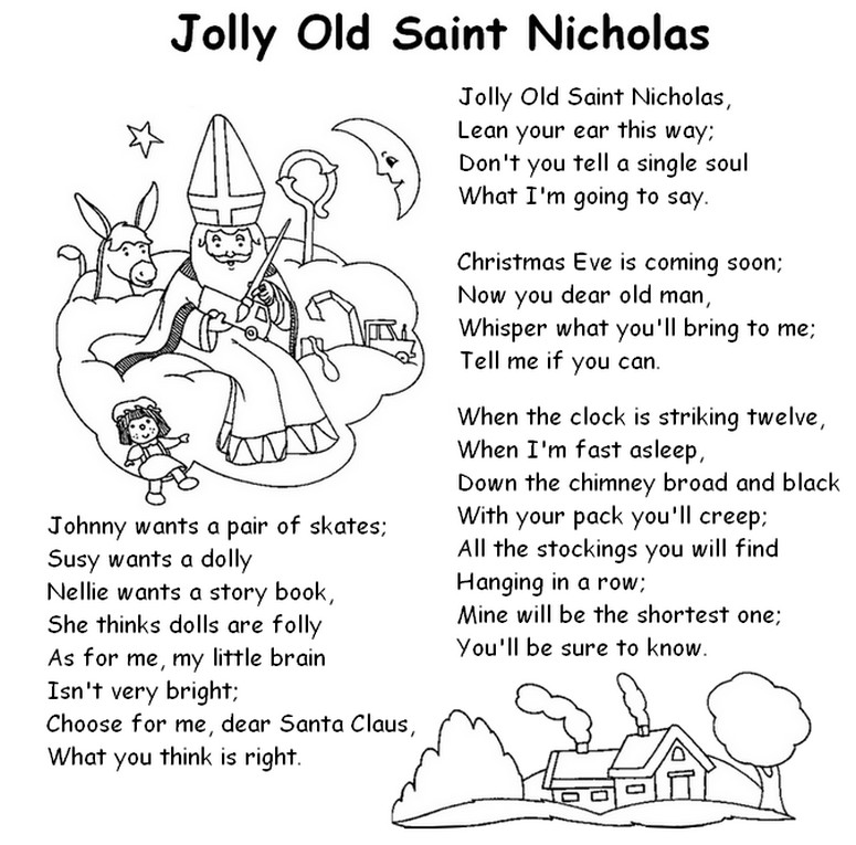 Kleurplaat In Engels: Jolly Old Saint Nicholas
