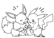 Desenho para colorir Eevee & Pikachu
