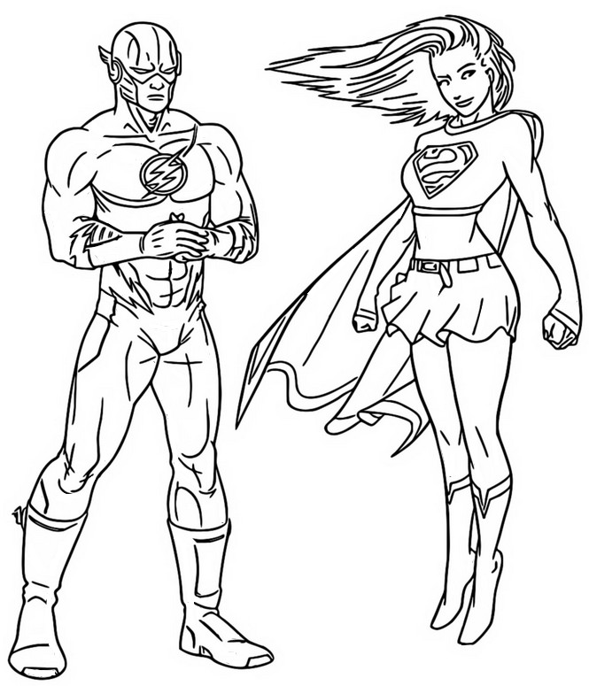 Kleurplaat Supergirl & The Flash