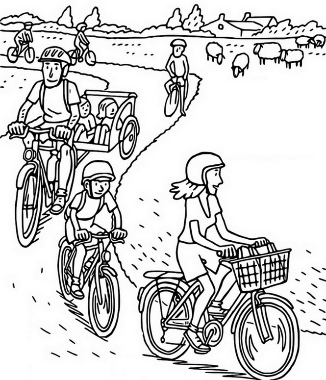 Dibujo para colorear Ride de bicicleta familiar