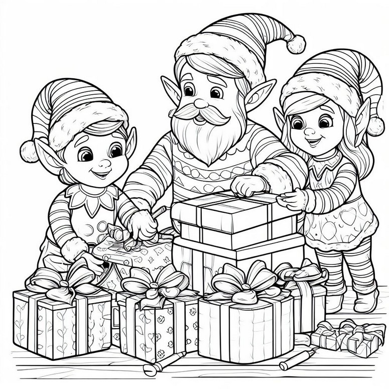 Desenho para colorir Elfos do Papai Noel