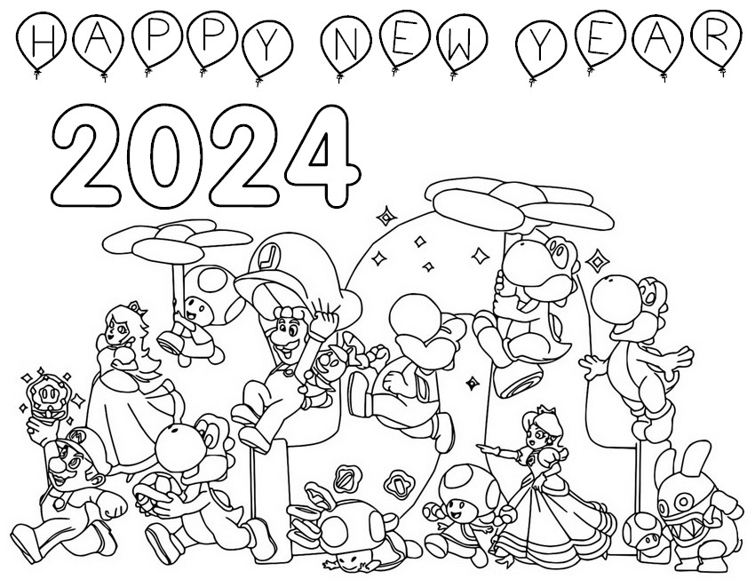 Kolorowanka Szczęśliwego Nowego Roku 2024