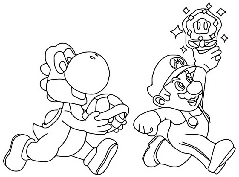 Kleurplaat Yoshi & Mario