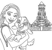Desenho para colorir Asha & Valentino Em frente ao castelo de Rosas