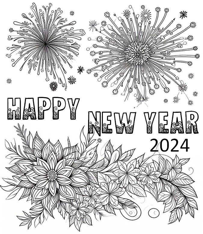 Desenho para colorir Happy New Year 2024