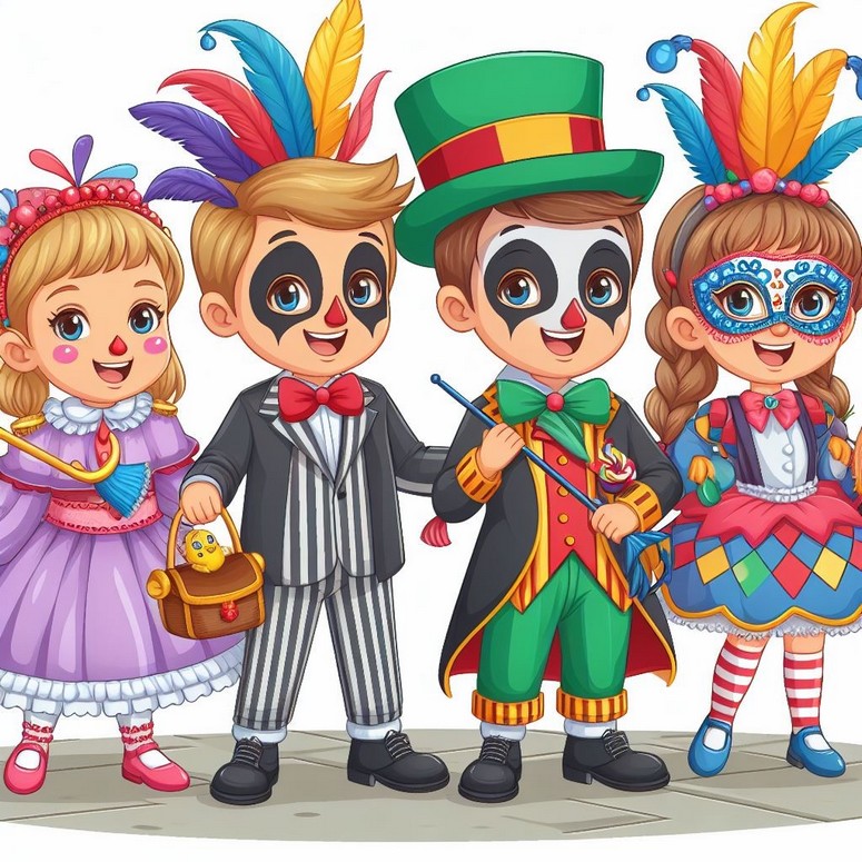 Kleurplaat Kinderen vermomd voor carnaval