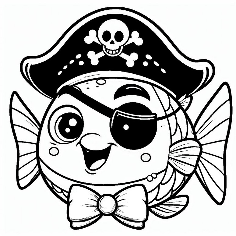 Kolorowanka Ryba przebrana za pirata