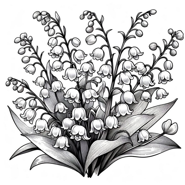 Coloring page Bouquet of lily of the valley