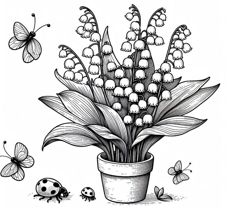 Coloring page Ladybugs and butterflies